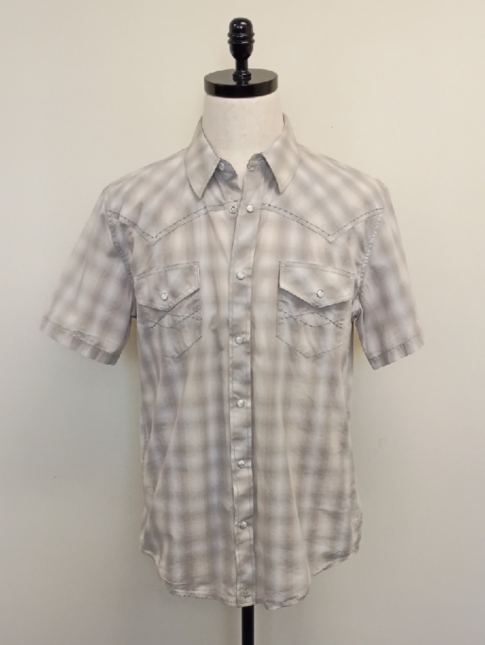 Cody James Gray Plaid Western Short Sleeve Button Down Shirt Size Medium